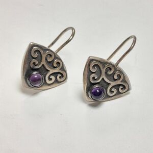 Acomo Sterling Silver .925 Triangle Dangle Earrings French Wires Purple Amethyst